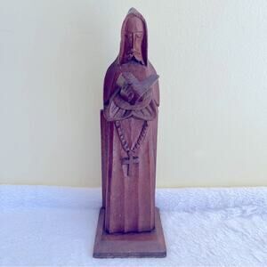 Vtg Hand-Carved Wood Monk Priest Religious Figurine Friar Christian Bible Cross